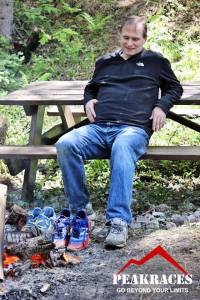 My dad incinerating my wet shoes by the fire. He crewed me through the whole thing.