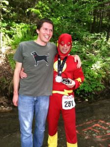My parents hung out with Ken Arble's partner, Diane, for the entire race. She disappeared right before Ken finished to bring him his finishing uniform. Great to see him come in.