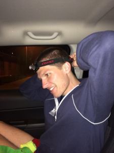 Strapping on the headgear just before the Zion 100 start. One of the brightest headlamps you'll see out there, the Coast HL5 ran me $8 at Home Depot, batteries included.