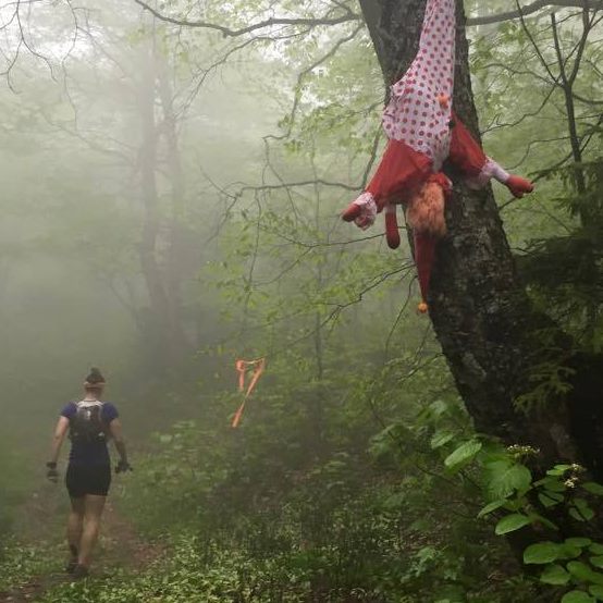 Jordan and the clown, who marked the summit of Mt. Romance.